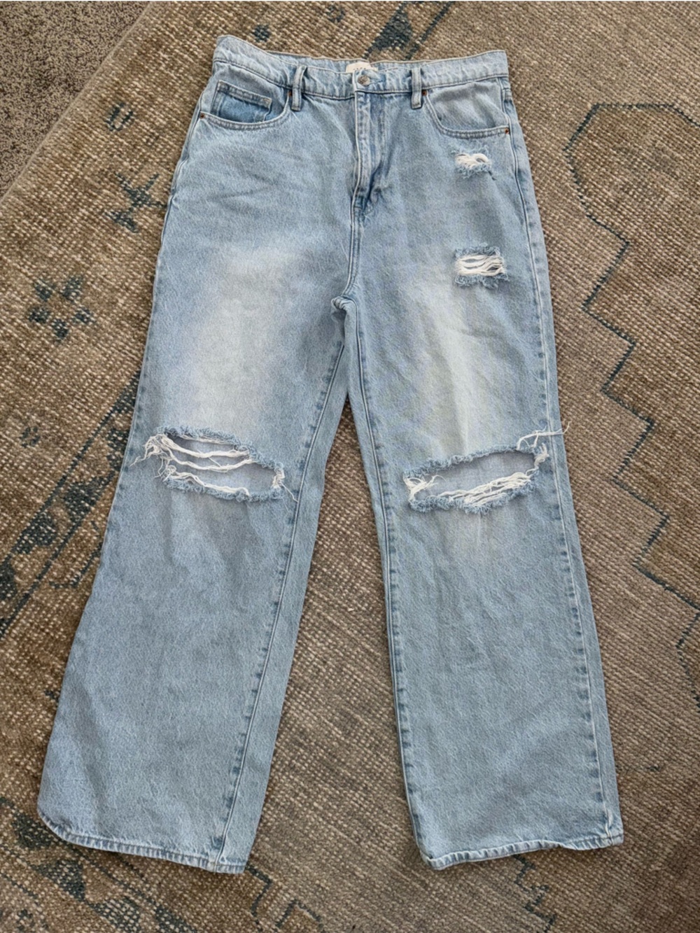 PacSun Light Blue Distressed Wide Leg Baggy Jeans